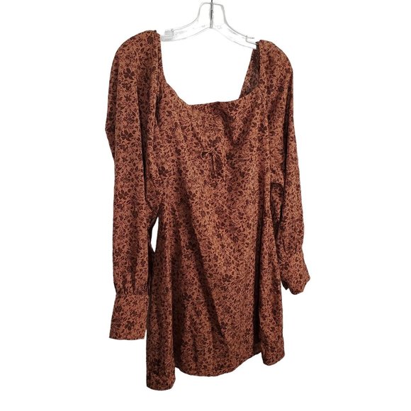Lush Dresses & Skirts - Lush NWT Size L Dress Mini Smocked Cutout Back Puff Sleeve Woodland Floral Rust